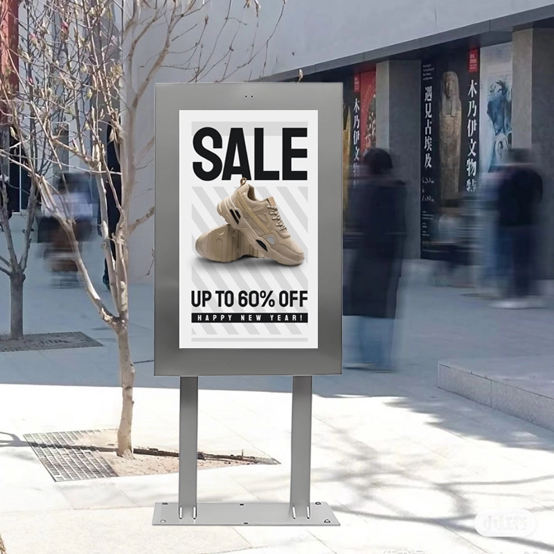 GENEVISION 32" Outdoor IP65 Waterproof Floor Stand Touch Screen Stainless Steel Digital Signage Player - Waterproof Outdoor Advertising Display with HD Screen & Android OS (MAD-023