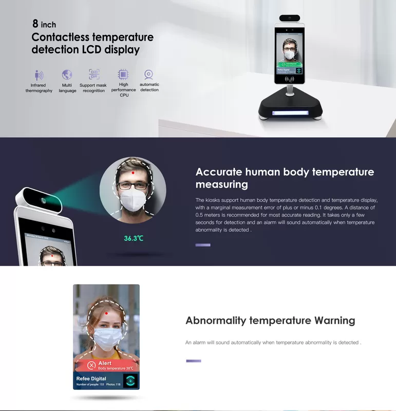 GENEVISION IPS LCD Face Recognition Body Temperature Check Kiosk (M-101D) - imagine 4