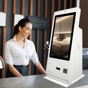 GENEVISION 24inch Hotel Reception Desk Card Dispenser Self Check In Out Payment Machine with Camera (MG-240A-250808)