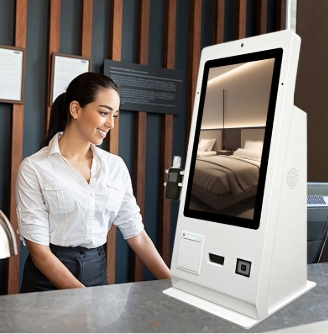 GENEVISION 24inch Hotel Reception Desk Card Dispenser Self Check In Out Payment Machine with Camera (MG-240A-250808)