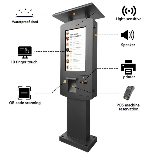GENEVISION 32" IP65 Waterproof Self Service Payment Kiosk Outdoor Terminal with POS Bracket and Printer (MOAD-320) - imagine 3