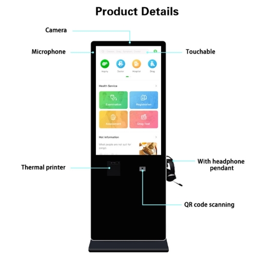 GENEVISION 43 inch LCD Healthcare Hospital Two-Way Intercom Interactive Kiosk Wifi Touch Screen Kiosk (MAD430 Printer) - imagine 4